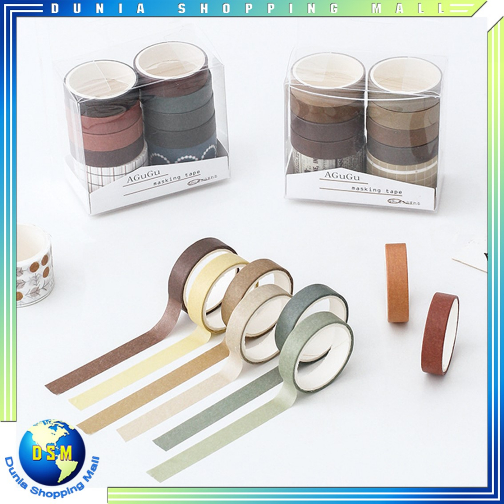 DSM Masking Tape Set 10Pcs Essential Collection Basic Pattern Isi 10 Selotip Bahan Kertas Washi Tape Warna Warni DIY Scrapbook Journal Kotak Box Aeshtetic