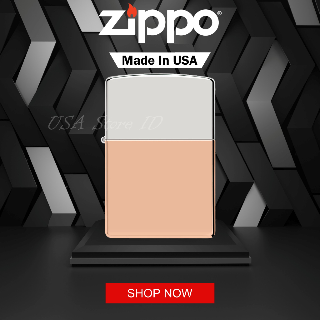 Korek Api Zippo Bimetal Case Lighter - Sterling Silver Lid 48694 Original Made In USA