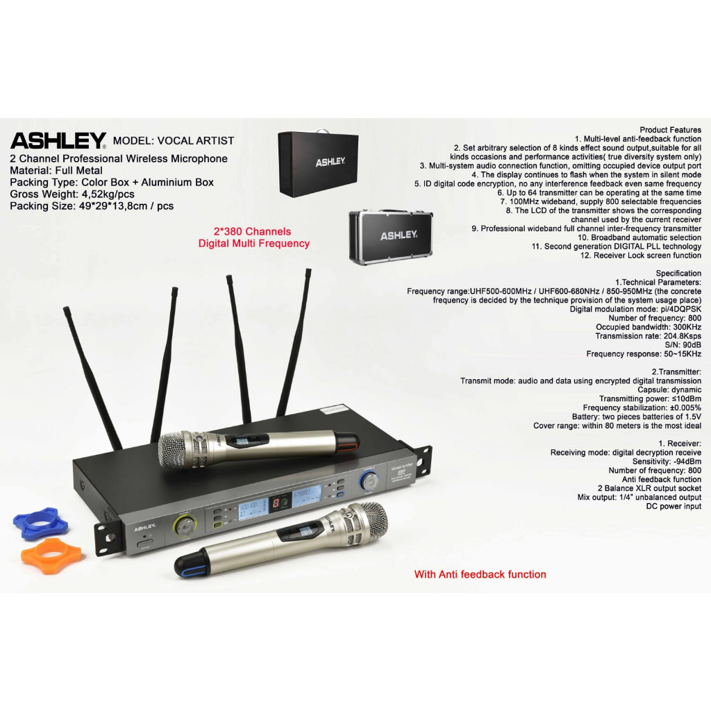 MIC Wireless ASHLEY New Vokal VOCAL Artis ARTIST UHF + KOPER HARDCASE