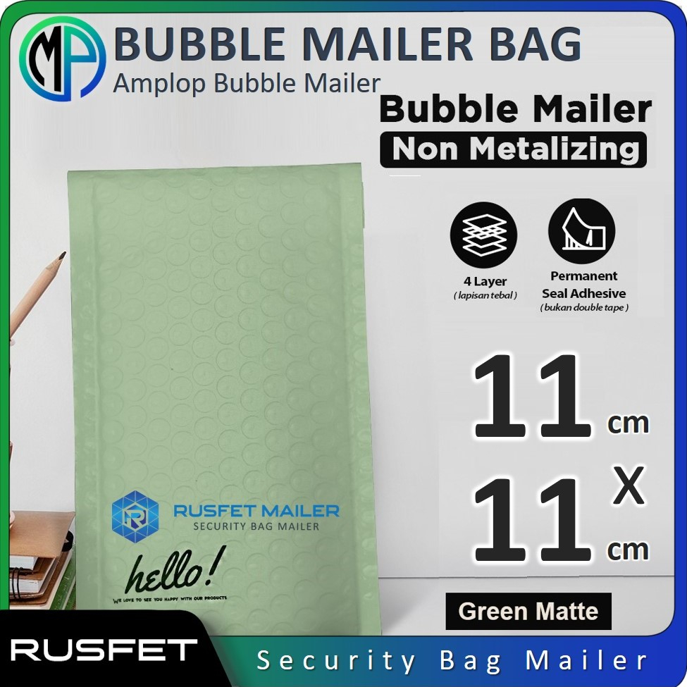 Amplop Security Bubble Mailer Green Matte (Hijau) 11 x 11cm Premium Solid Color Rusfet Harga Satuan