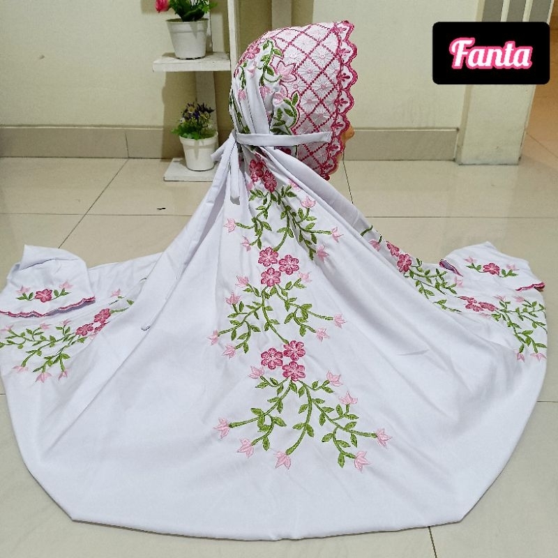 Mukena Terusan Dewasa Putih Mukenah Lajuran Bordir Mukenah Langsunga Santri Warna Putih