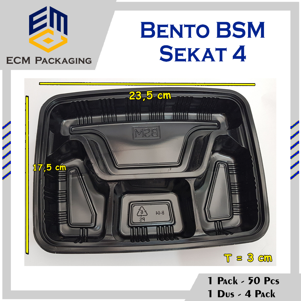 Mika Bento BSM Sekat 4 50pcs | BOX BENTO SKAT 4 | TEMPAT NASI BENTO SKAT 4