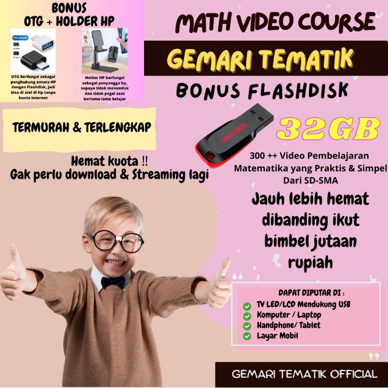 Gemari Tematik Jago Matematika BONUS FLASHDISK 32GB, HOLDER HP DAN OTG Metode Praktis Matematika itu mudah Gemari Tematik Prof Yohannes USB