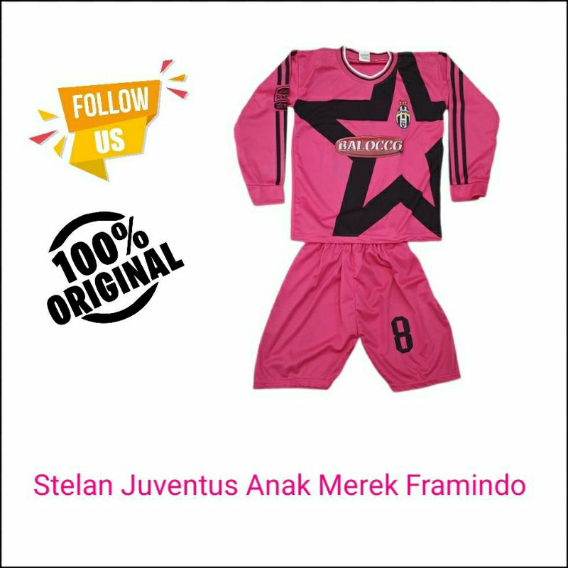 Stelan Bola (Baju Celana) Juventus Anak  Pink/ Merah Jambu Merek Framindo Lengan Panjang