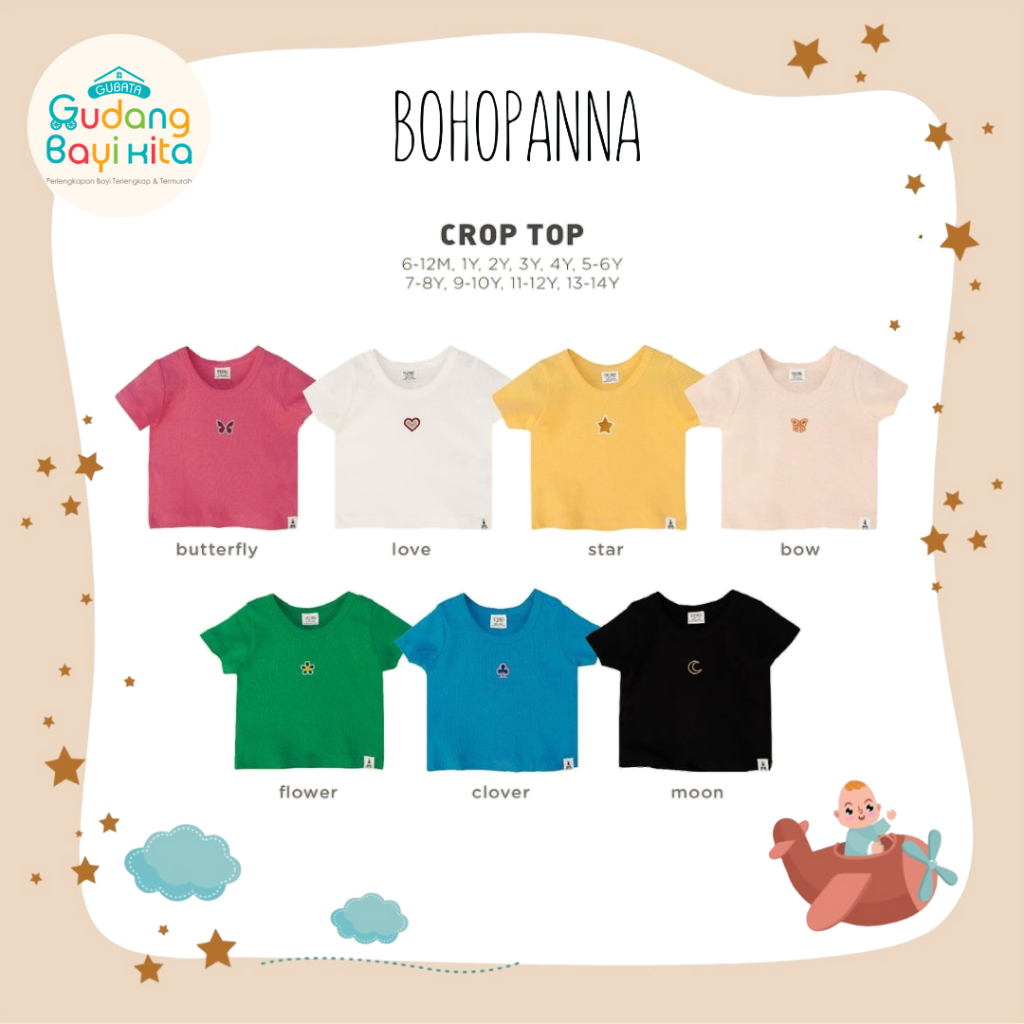 BOHOPANNA CROP TOP - Baju Atasan Anak Perempuan - Kaos Crop Top