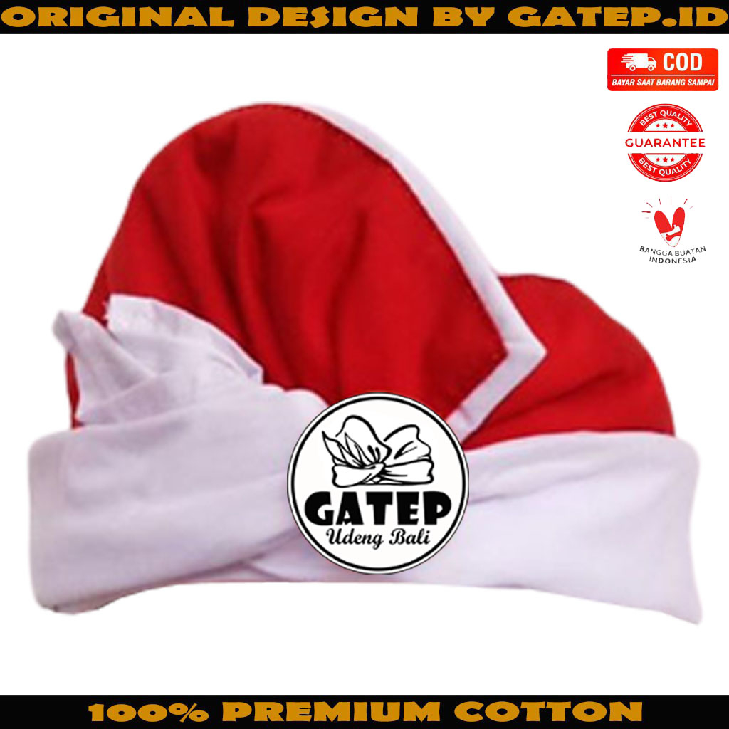 Udeng Putih Polos Merah Putih Agustusan Kemerdekaan Setengah Jadi / Ikat Kepala Khas Bali Asli / Bla