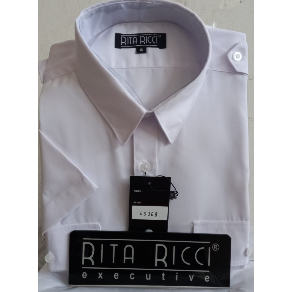 Kemeja Pria Rita Ricci Pilot pangkat dua kantong dua warna Putih Lengan Pendek dan Lengan Panjang ar