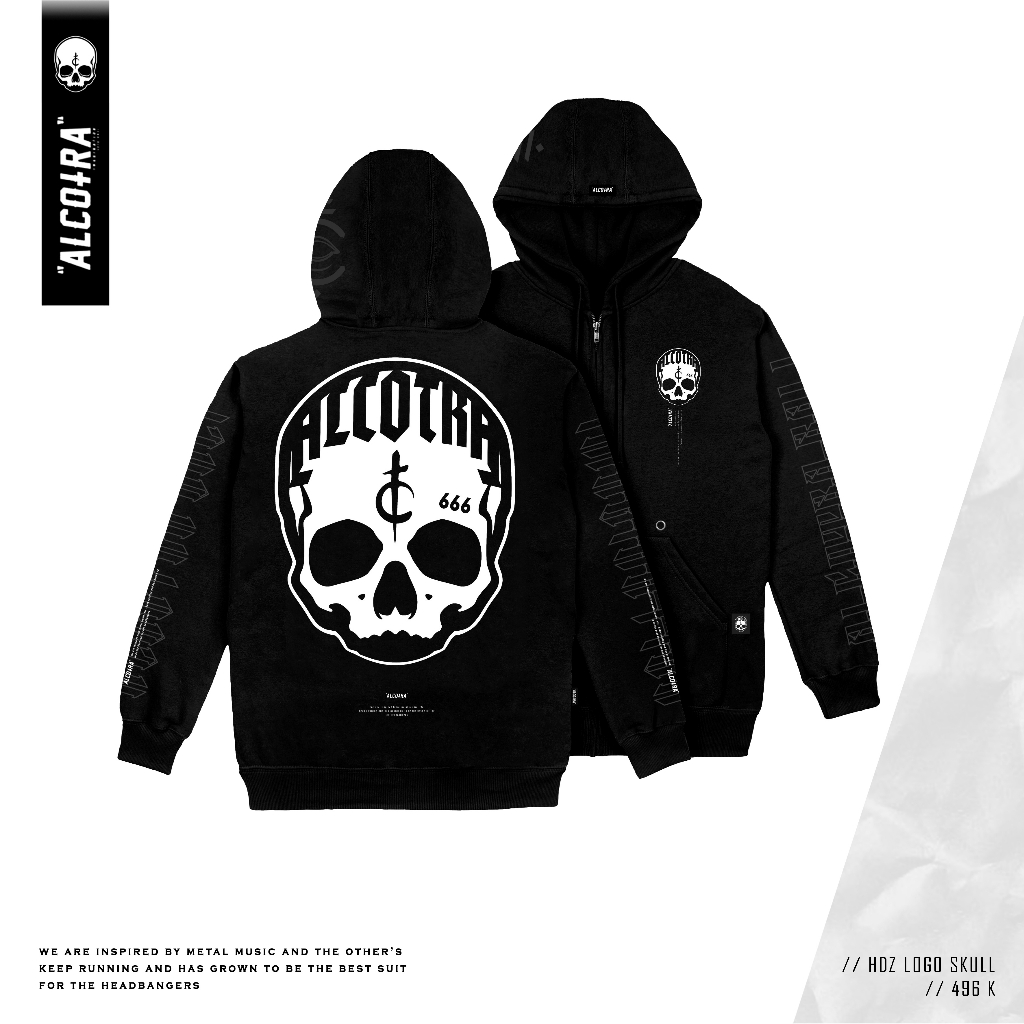 HDZ LOGO SKULL, HOODIE SIPPER LOGO SKULL, JAKET HOODIE LOGO SKULL ALCOTRA