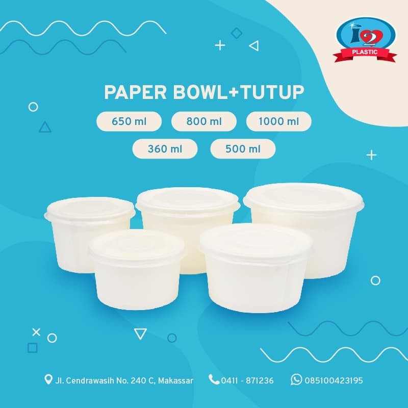 Mangkok Sop / Paper Bowl 500 ml + Tutup @10 pcs