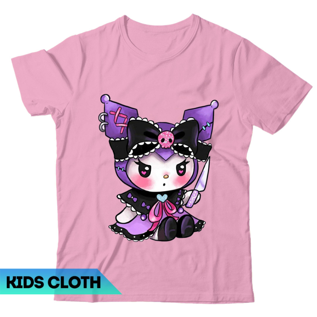 BISA COD FREE NAMA KAOS ANAK ANAK KUROMI BAJU ANAK ANAK KUROMI SANRIO T-SHIRT ANAK ANAK KUROMI