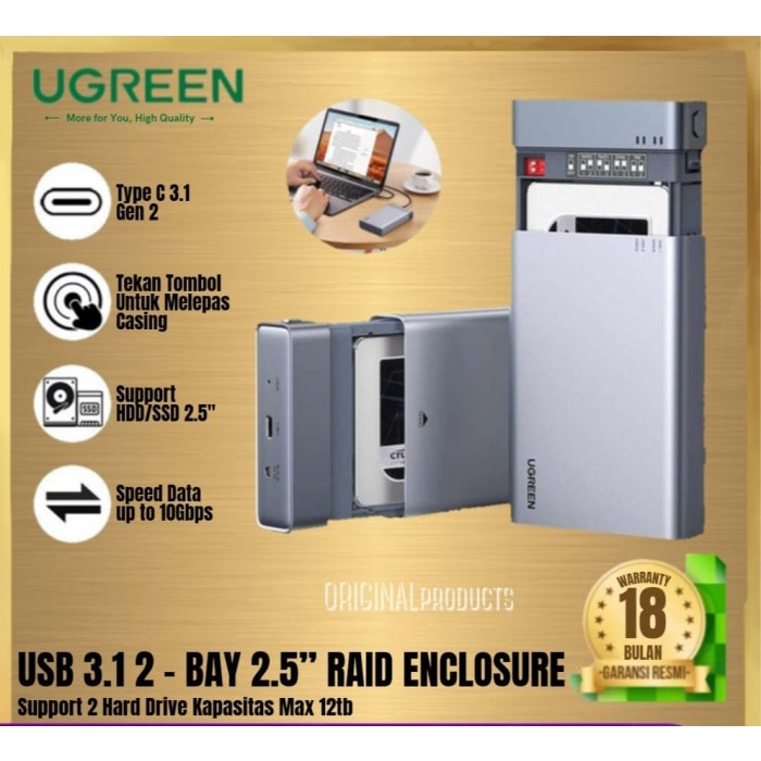 UGREEN Usb C TO 2.5" inch HDD Dual Bay RAID Hard Drive Enclosure