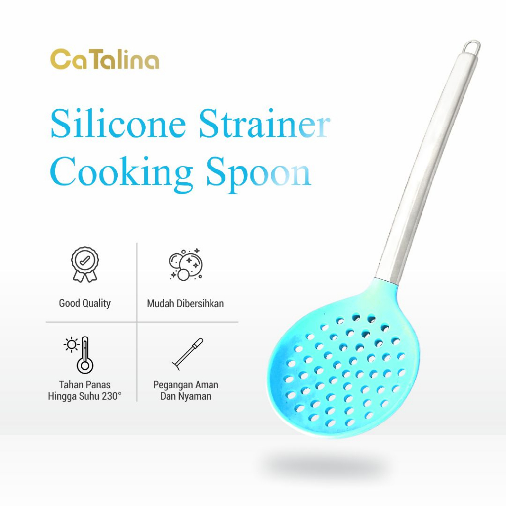 Sendok masak berlubang spatula silikon anti panas peralatan masak blue