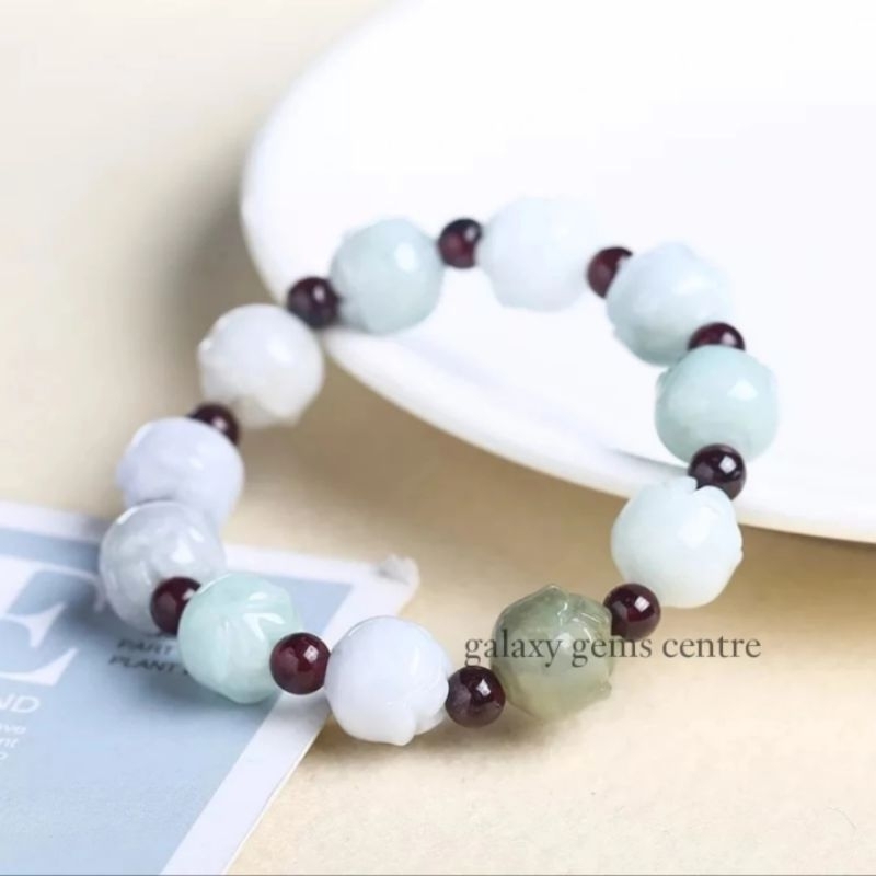 Gelang Batu Natural Giok Burma Tipe A Model Bunga Teratai