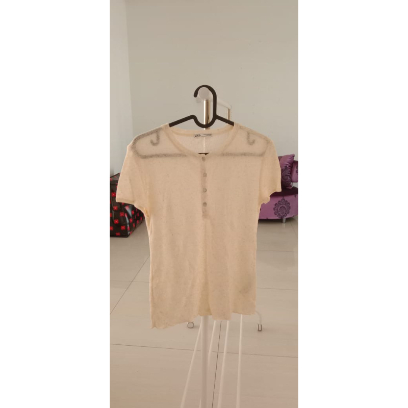 preloved zara tshirt broken white