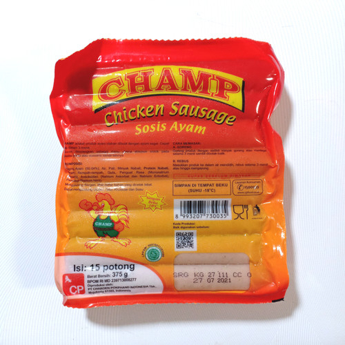 

Champ Chicken Sausage Isi 15 Pcs (Sosis Ayam) 375g
