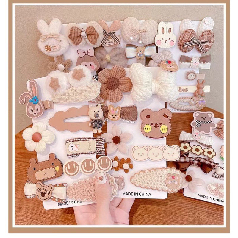 MURAH SET jepit rambut anak versi korean style jepit rambut set series coklat