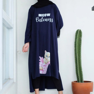 Gamis Terbaru MEOW MIDI DRESS BO M L XL XXL Bahan Kaos Katun Combed 24S Apk Sablo Baju Gamis Wanita 