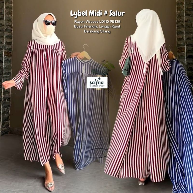 Disc Lybel Midi Salur By Savna Gamis Katun Salur Garis Terbaru