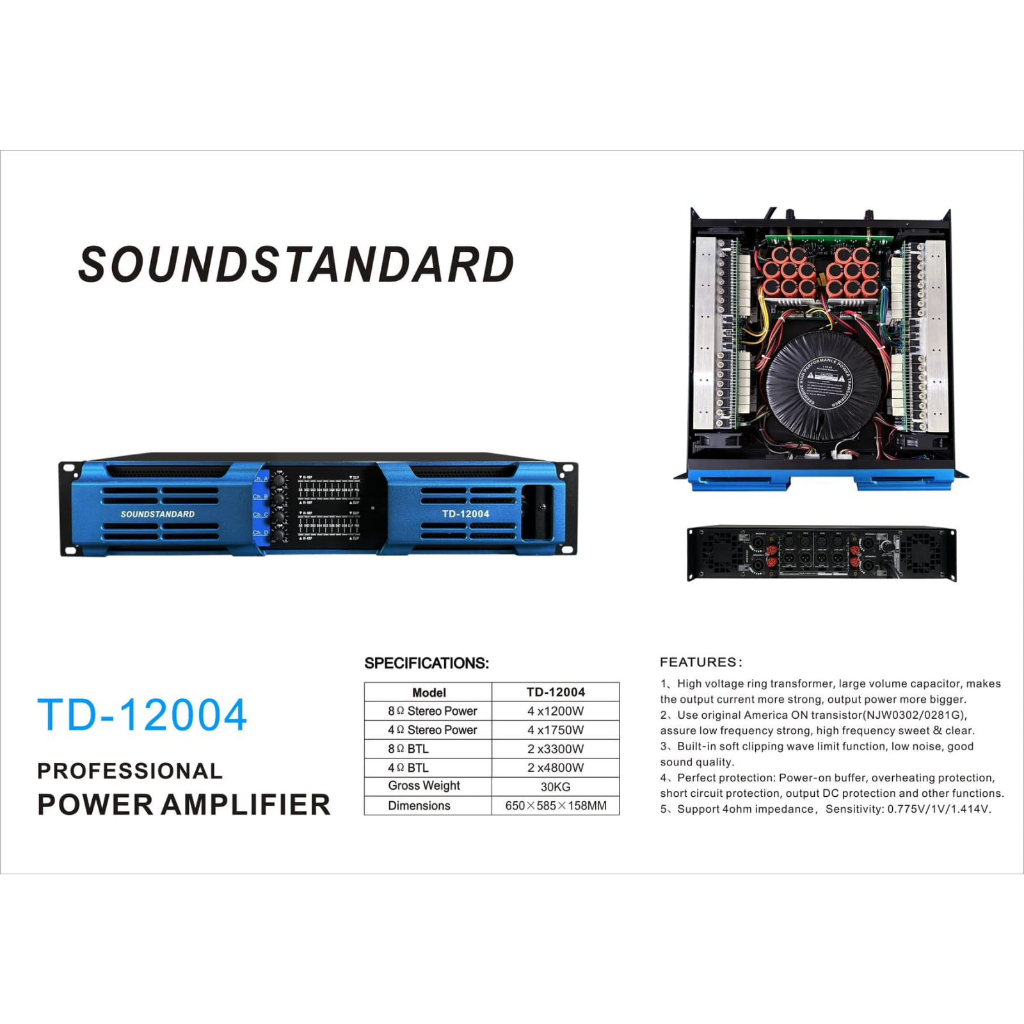 POWER AMPLIFIER SOUNDSTANDARD TD12004 TD 12004 4CH 4X1200 WATT