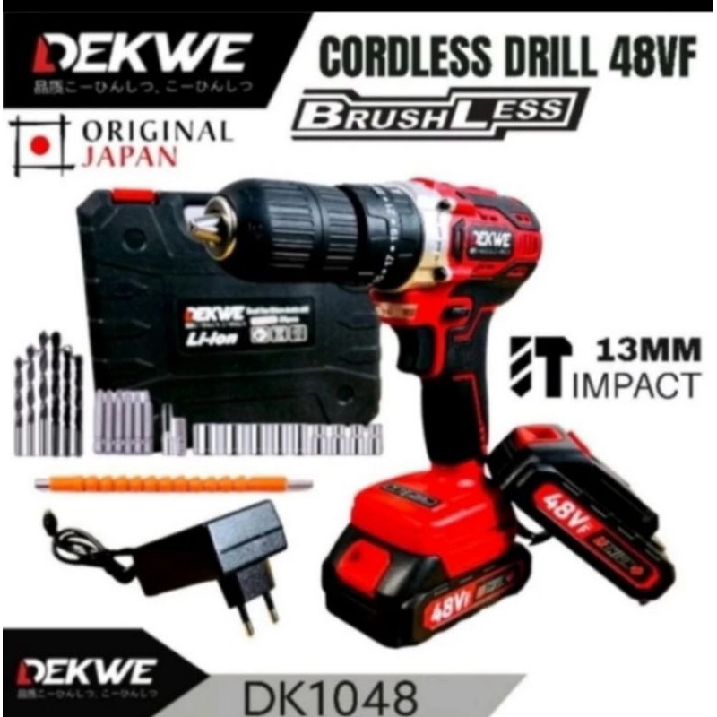 DEKWE DK 1048 Bor 48vt 13 mm brusless / impact Drill bor Beton tembok