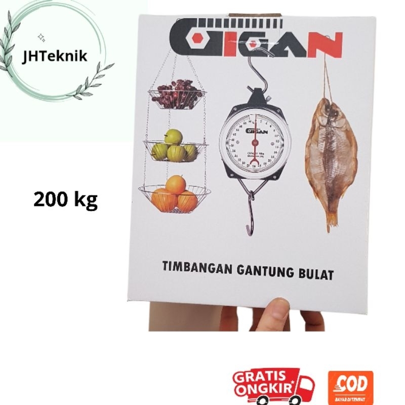 JHTeknik Timbangan Bulat Gantung Gigan 200kg Timbangan Gantung Besi 200kg Timbangan Gantung Jarum 20