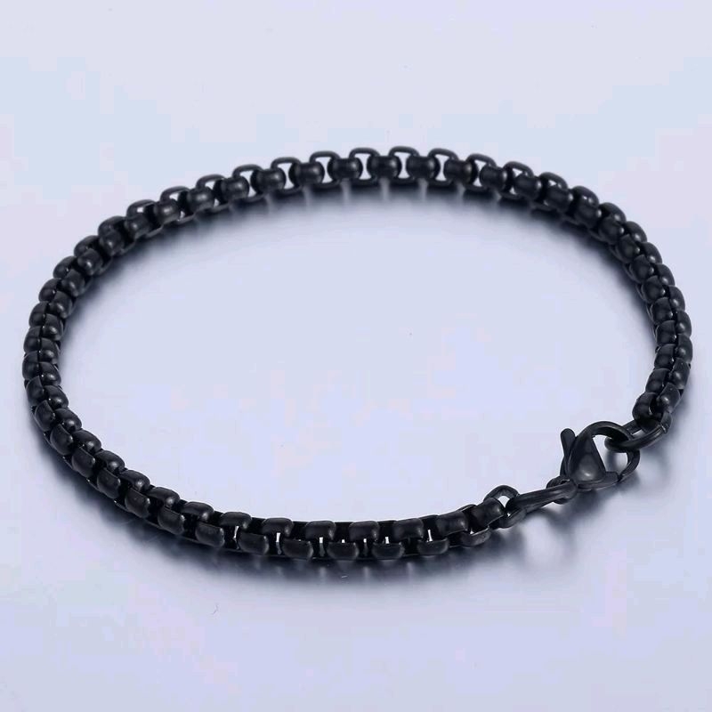 GELANG RANTAI TITANIUM STAINLESS STEEL BAJA ROLLO WARNA HITAM KEREN PRIA WANITA