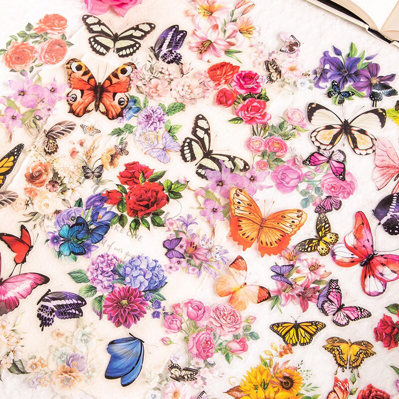 

50pcs / 30pcs Stiker Kupu-Kupu Bunga / Frame Vintage / Tahan Air PET DIY Scrapbooking Kolase Journal Aesthetics Decor Stickers