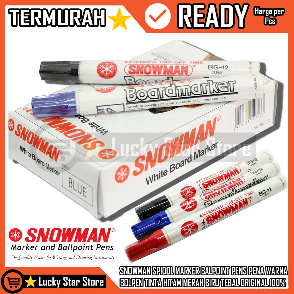 

Snowman Spidol Wb Bg 12 White Board Marker Sepidol Balpoint Bg-12 Warna Tinta Hitam Biru Merah Bolpen Pen Pena Kantor Sekolah Alat Tulis Balpen Lancip Balpoin Bolpoin Black Tinta Sepidol Whiteboard