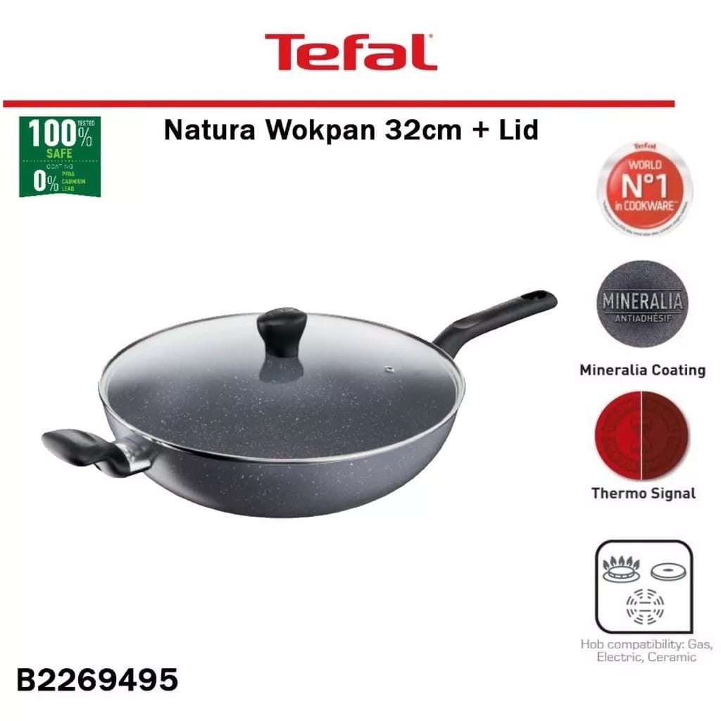 Tefal Natura Wokpan 32cm+ lid Panci Wajan Anti Lengket