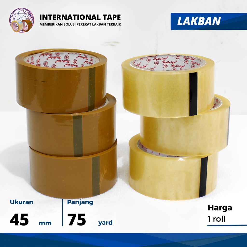 

Plakban OPP lakban BODHI " bening coklat 45mm x 75 yard TAPE "PERPCS