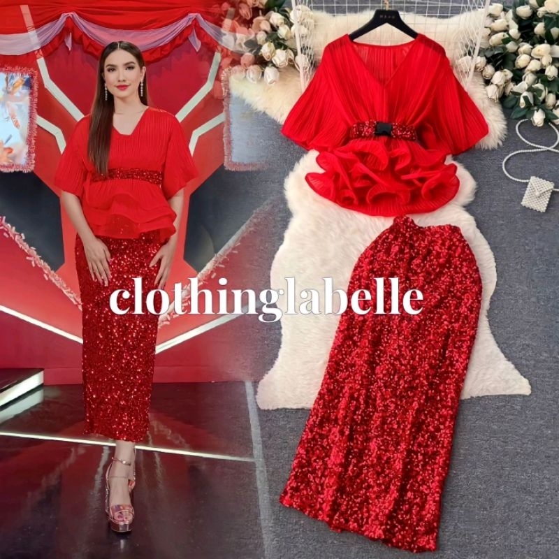 Set Sequin Peplum Party Dress