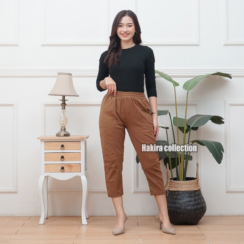 Celana Lucio Pants Linen krinkel Premium Saku Samping model 7/9