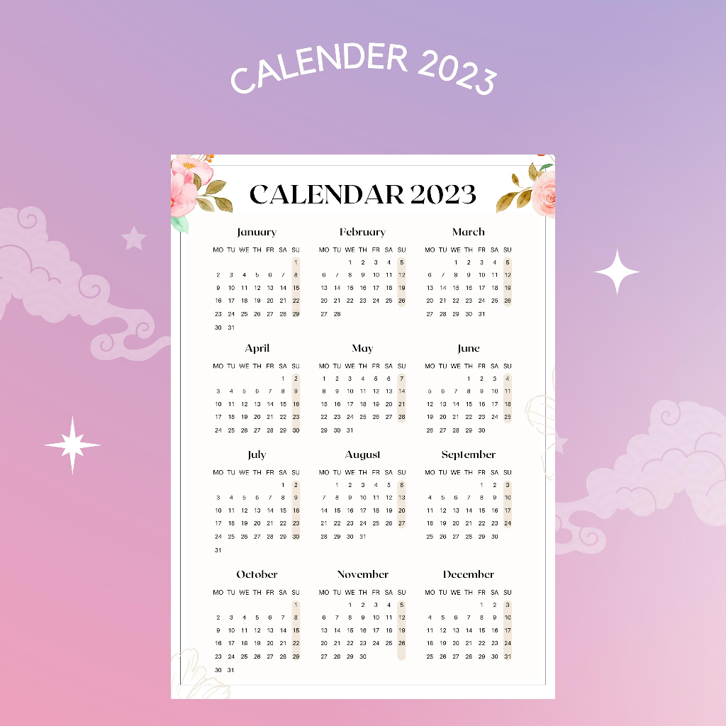 Kalender Dinding Estetik 2023 | Calender Aesthetic 2023