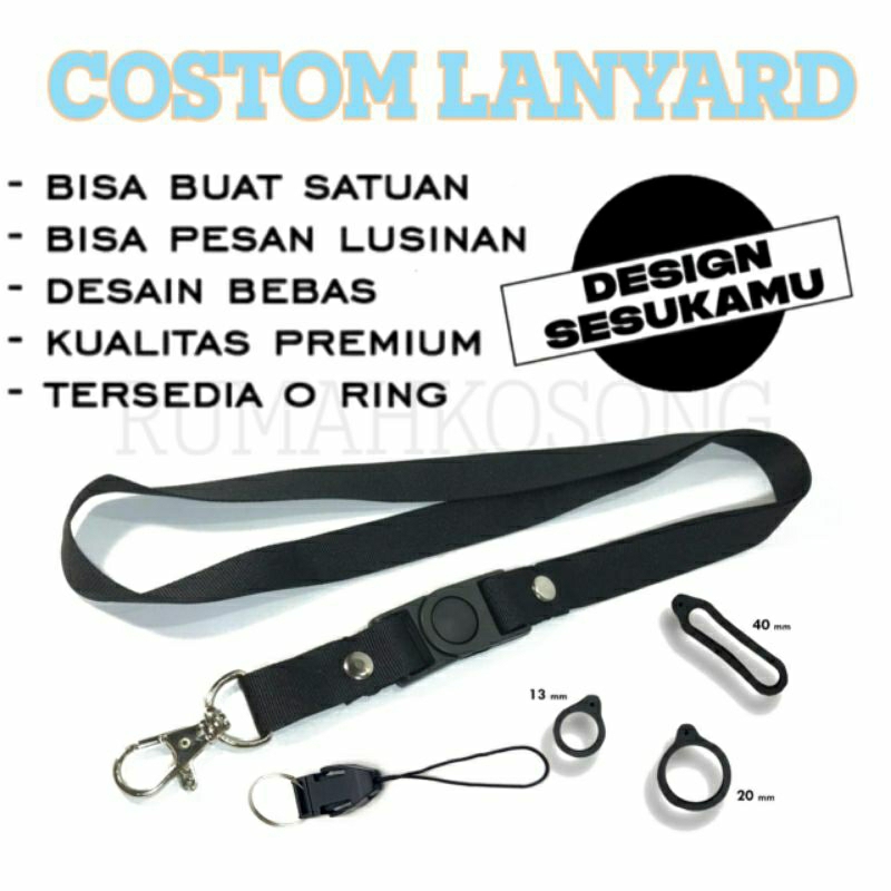 lanyard CUSTOM / tali lanyard band gantungan leher name tag id card / pods / brand lokal / lanyard p