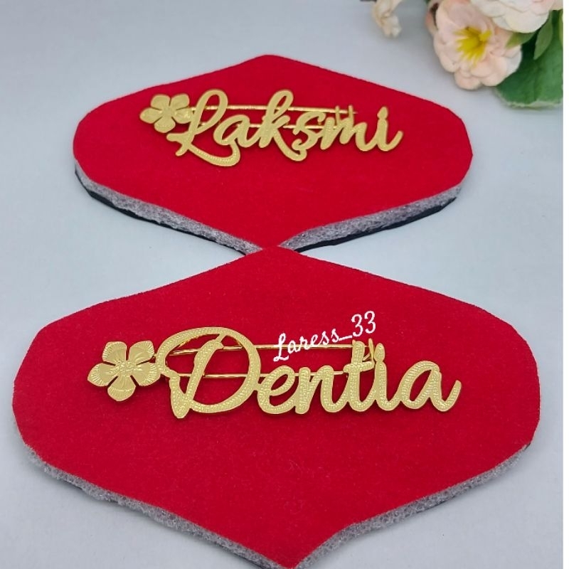 Bros nama lapis emas. nama dada. bros peniti. papan nama