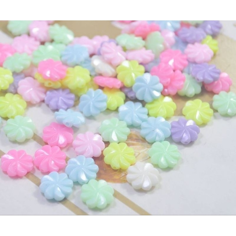 (30 pcs) manik mote bunga kincir / manik bunga kipas / manik mote pastel bunga mawar