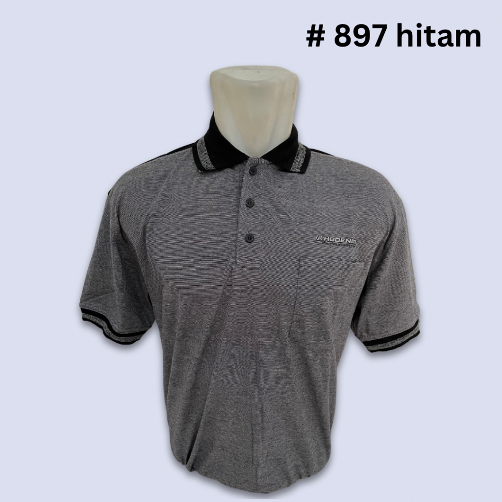 Kaos Kerah Bercorak Salur Pria Kantong Lengan Pendek Ukuran L, XL, XXL