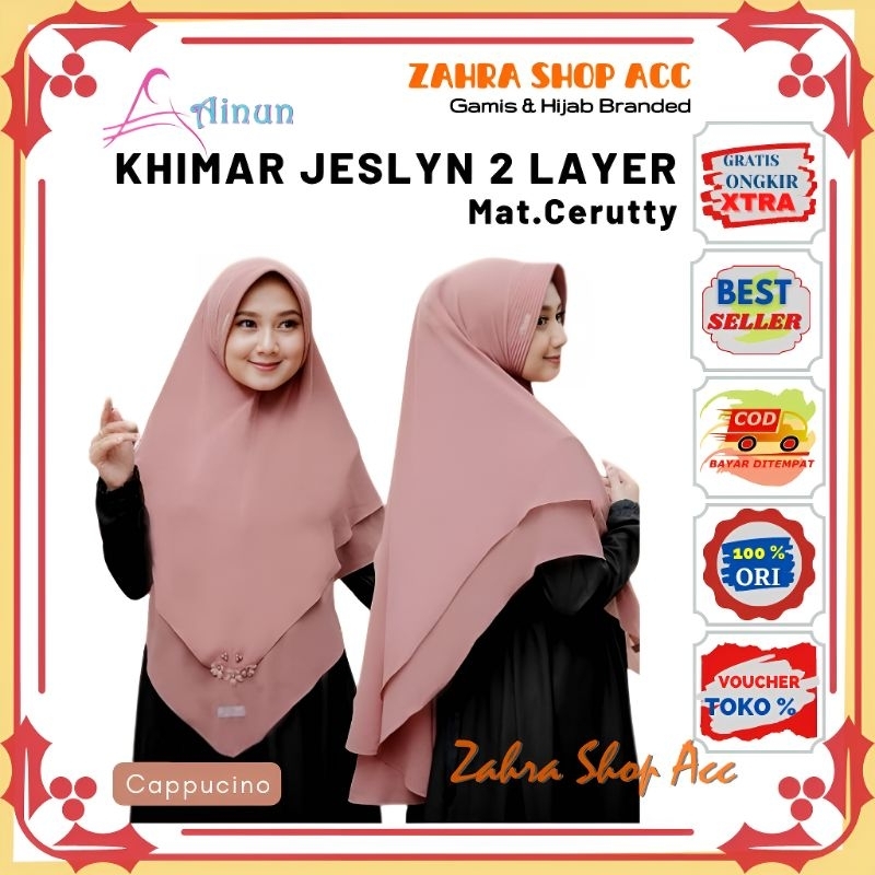 Khimar Jeslyn By Ainun Hijab 2 Layer Material Cerutty Dengan Variasi Manik dan Bunga