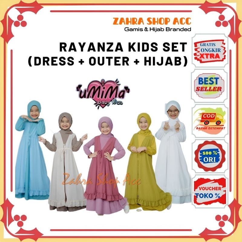 Gamis Anak Rayyanza by Umima Baby Kids Dress+Outer+Jilbab segitiga instan Bahan Jersey Premium dan C