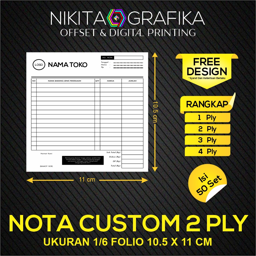 

Nota Custom 1/6 Folio 2 Ply 2 Rangkap Nota Surat Jalan Faktur Kwitansi Resep Form