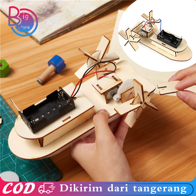 Kapal Mainan Anak Diy Mainan Kapal Rakit Elektrik Puzzle Kapal Kayu Elektrik