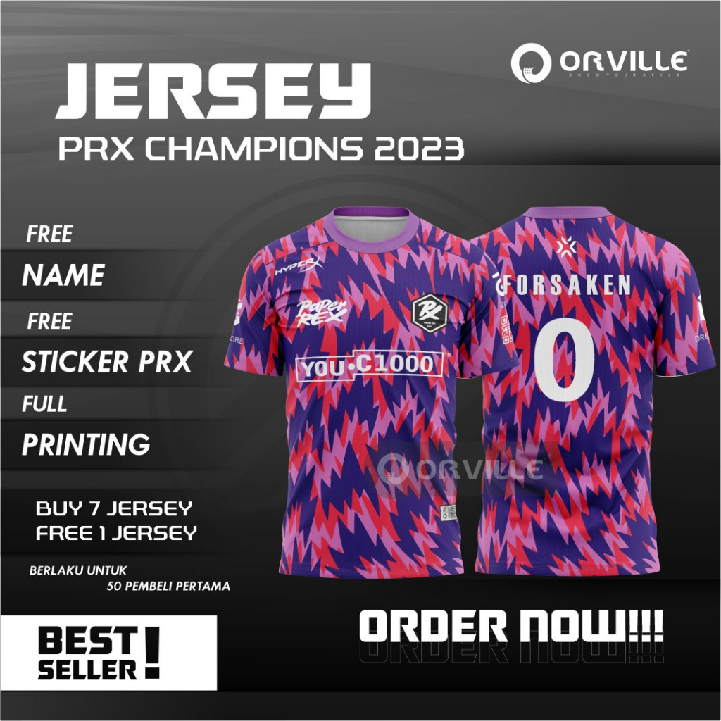 JERSEY PRX PAPER REX CHAMPIONS NEW 2023 MY/SG FREE NICKNAME, NUMBER, & STICKER PRX