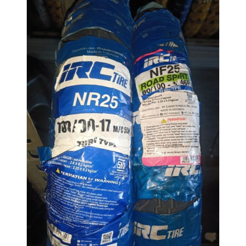 PAKET BAN LUAR MOTOR MERK IRC UKURAN 80/100-17 NF 25 & 100/90-17 NR 25 NON TUBELESS ATAU TUBETYPE UN