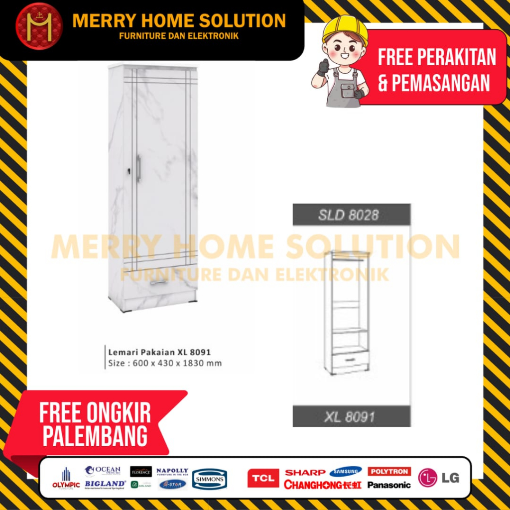 lemari pakaian 1 pintu melody / lemari pakaian 1 pintu putih marble
