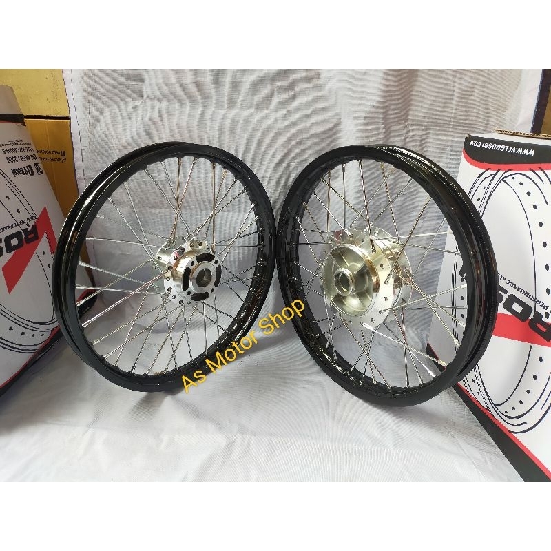 VELG SET ROSSI HITAM GLOSSY 140 160 RING 17 TROMOL SET SUPRA X 125 KARISMA REVO FIT REVO ABSOLUTE BL