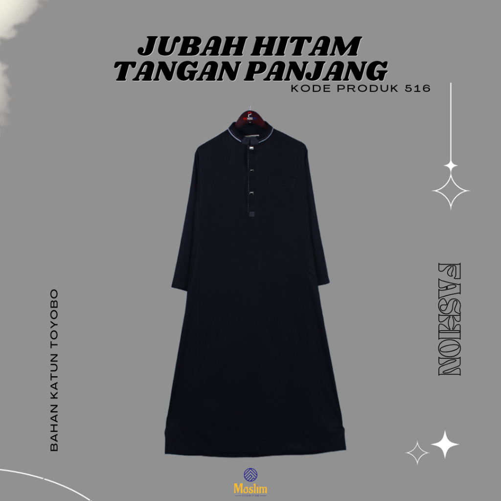 516 Jubah Gamis Pria Hitam Benzema / Gamis Pria Dewasa / Gamis Laki Laki / Jubah Hitam Lengan Panjan