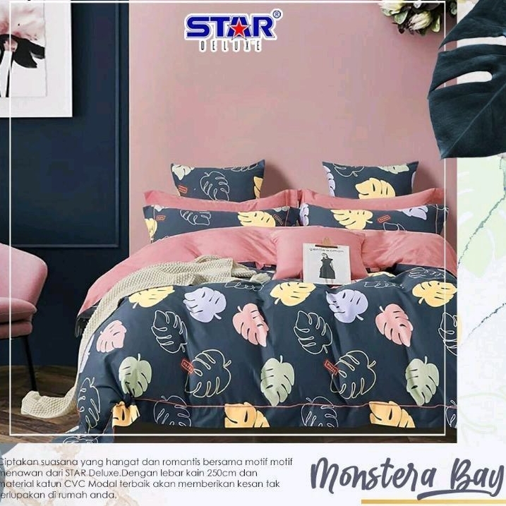 Bedcover Set Sprei Dan Selimut Bedkofer  Katun Lokal Star Deluxe Monstera Bay