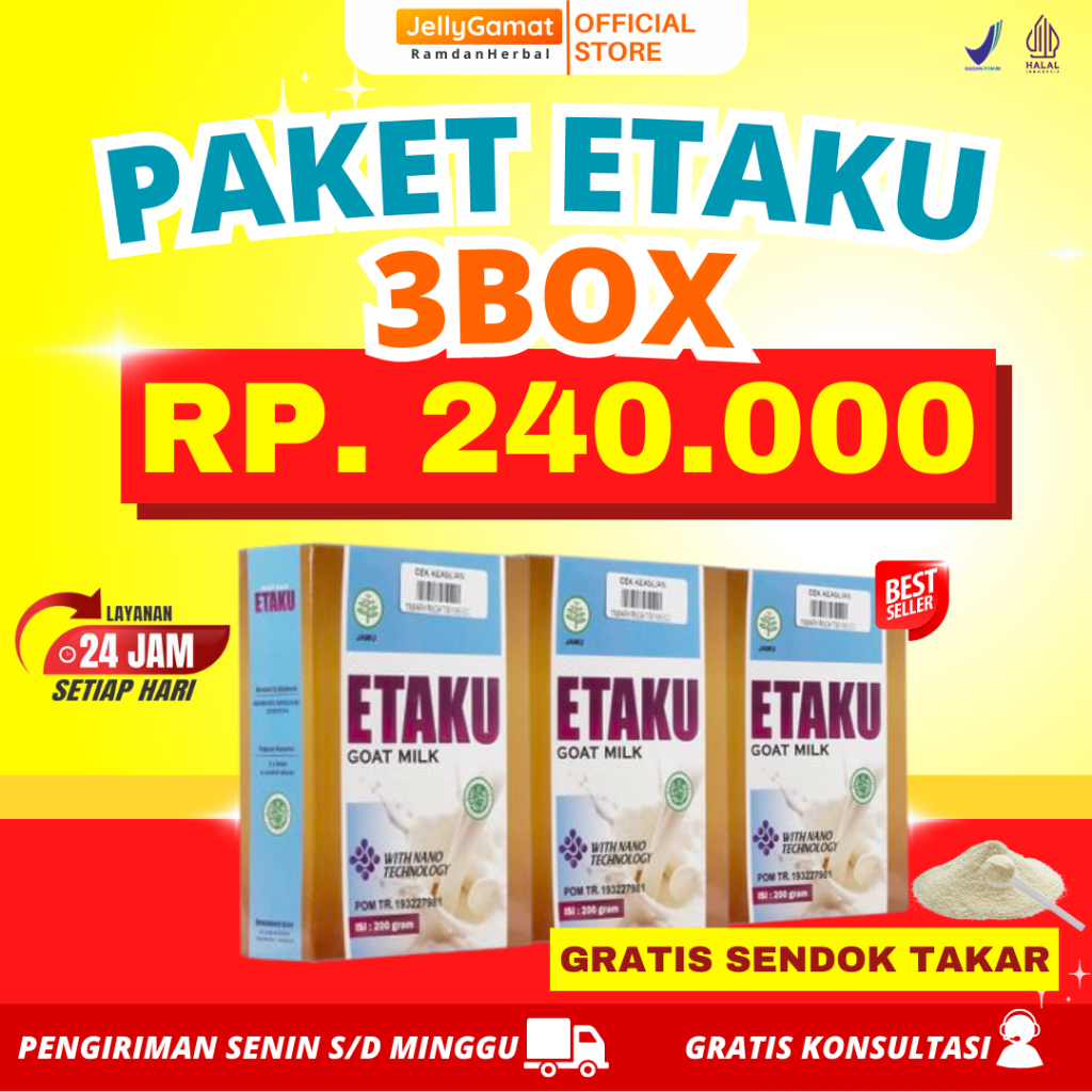 

Etaku Paket 3 Box Susu Untuk Kepadatan Tulang Kesehatan Sendi Kulit Pemulihan Patah Tulang Masalah Pencernaan Asam Urat Rematik Penyakit Paru Paru Asma Susu Kambing Etawa 200gr