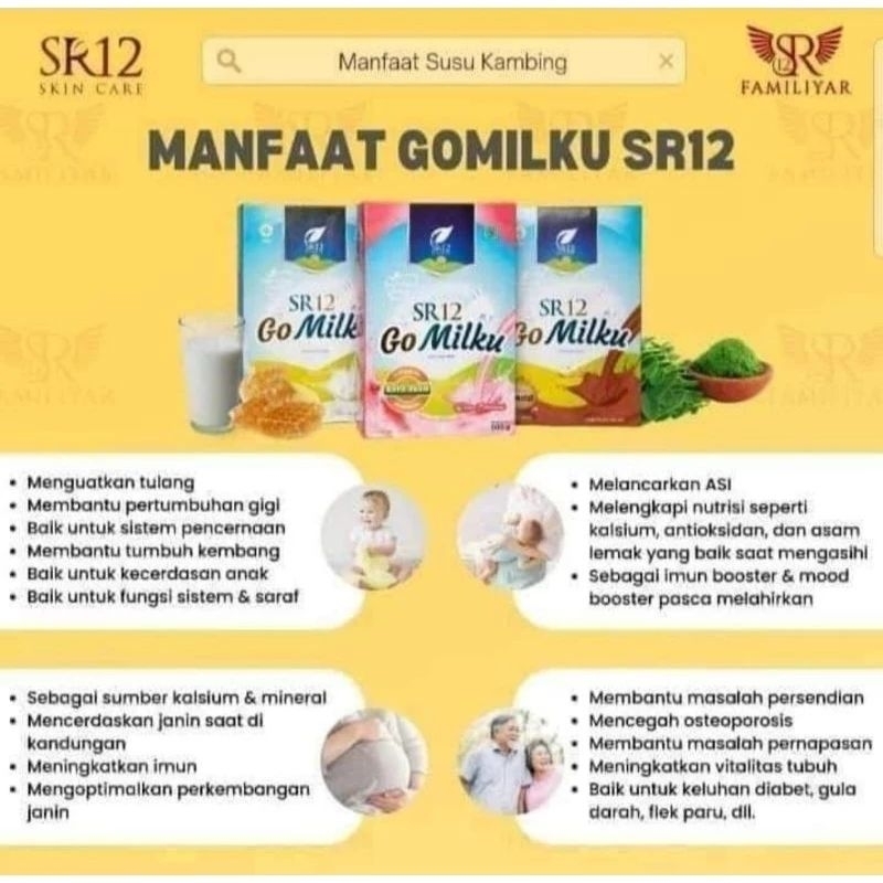 

SUSU KAMBING ETAWA/GOMILKU SR12/COKLAT/STRAUBERY/VANILA/BERAT 600GR