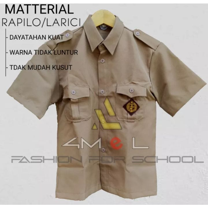 BAJU PRAMUKA SD/SMP/SMA LENGAN PENDEK BAHAN RAPILO ATAU LARICI BAJU PRAMUKA LAKI LAKI